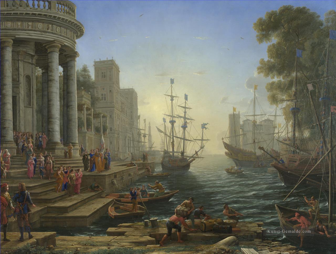 Hafen Szene mit der Einschiffung von St Ursula Landschaft Claude Lorrain Ölgemälde